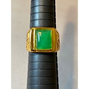 Gold Tone Green Stone Ring Size 10.50